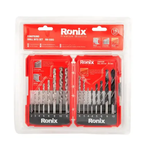 [RH-5583] Set forets - 16 pcs (Bois / Métal / Béton)